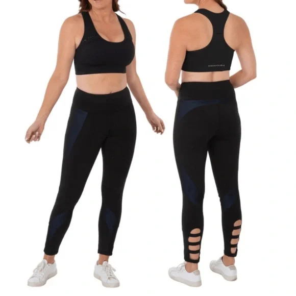 Bcbg ALLEGRA BLUE/BLACK CUTOUT YOGA LEGGINGS ❤️IN STORES❤️ - Picture 1 of 3